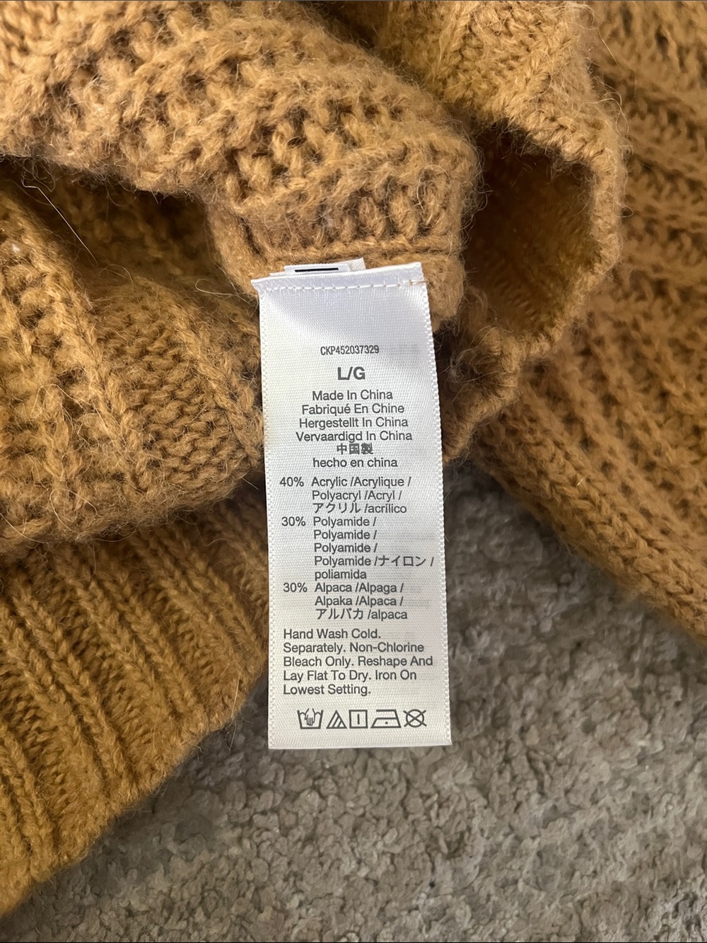 Madewell Charley Alpaca Blend Cozy Cable Knit Crewneck Camel Sweater Large - Picture 5 of 9